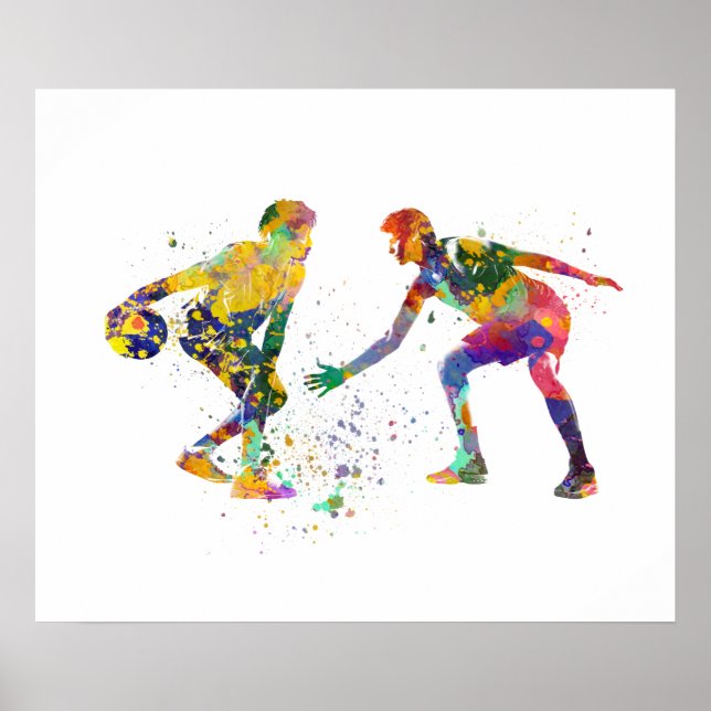 Poster Jogador de basquete em aquarela (Frente)