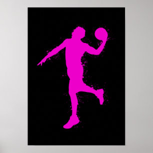Poster Jogador de Basquete Magenta - Aquarela Abstrata