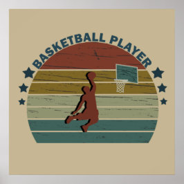 Poster Jogador de basquete retrô enterrada a bola