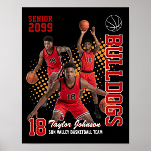 Poster Jogador de Basquete Sênior Colagem de Foto Persona
