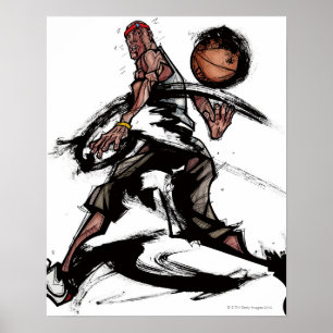 Pôster Jogador de basquetebol que joga com basquetebol