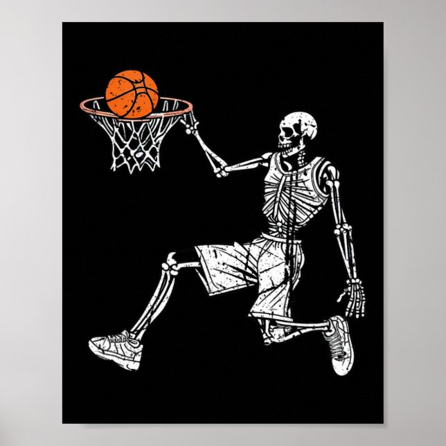 Poster Jogador de basquetebol Slam, do Halloween Skeleton (Frente)
