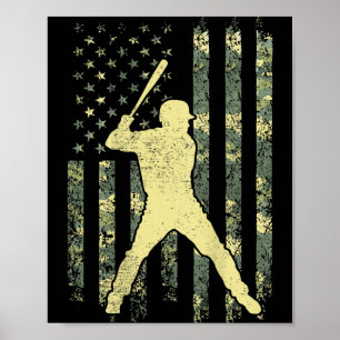 Poster Jogador de Beisebol Bandeira Americana Camuflagem