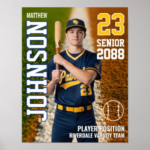 Poster Jogador de Beisebol Classe Sênior Foto Personaliza