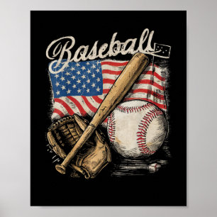 Poster Jogador de beisebol com bandeira americana Batedor