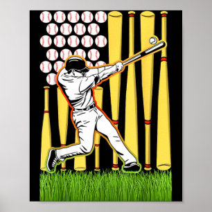 Poster Jogador de Beisebol da Bandeira Americana 4 de Jul