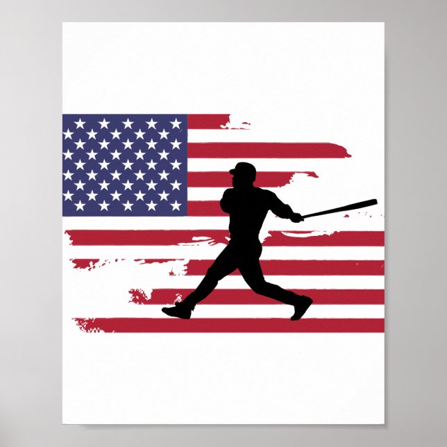Poster Jogador de beisebol da Bandeira Americana Silhouba (Frente)