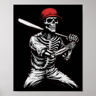 Poster Jogador de Beisebol do Skeleton Halloween 1