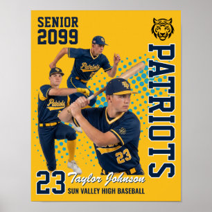 Poster Jogador de Beisebol Sênior Colagem de Foto Persona