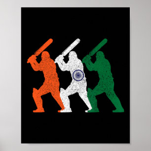 Poster Jogador de Críquete Bandeira Indiana Vintage Críqu