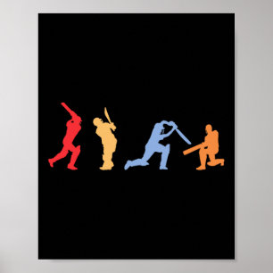 Poster Jogador de Críquete Silhueta Retro Críquete Sp