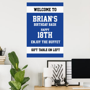 Poster Jogador de Esportes Azul Real e Branco Aniversário