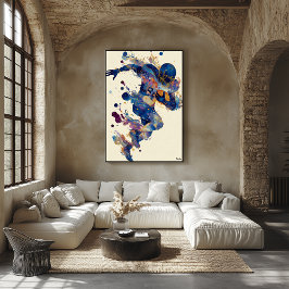 Poster Jogador de Futebol com Tinta Fluida Abstrata – Exp