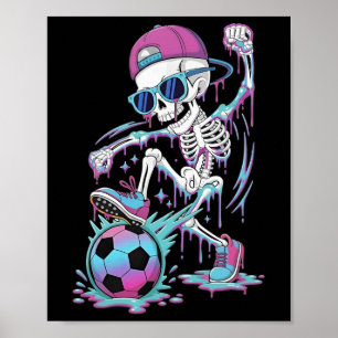 Poster Jogador de Futebol Esqueleto Neon Drip Graffiti Ru