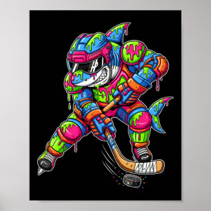 Poster Jogador de hóquei de sorvete de tubarão colorido p