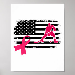 Poster Jogador de Hóquei Fita Rosa Bandeira EUA Câncer de