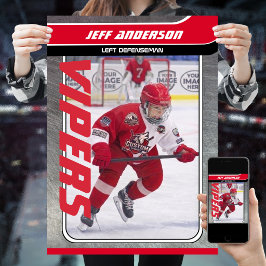 Poster Jogador de Hóquei no Gelo em Metal Vermelho Person