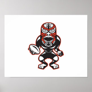 Poster Jogador de Râguebi Maori Executando Com Fim De Bol
