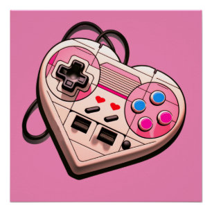 PÔSTER JOGADOR DE RETRO DE CAIXA EM FORMA DE CORAÇÃO