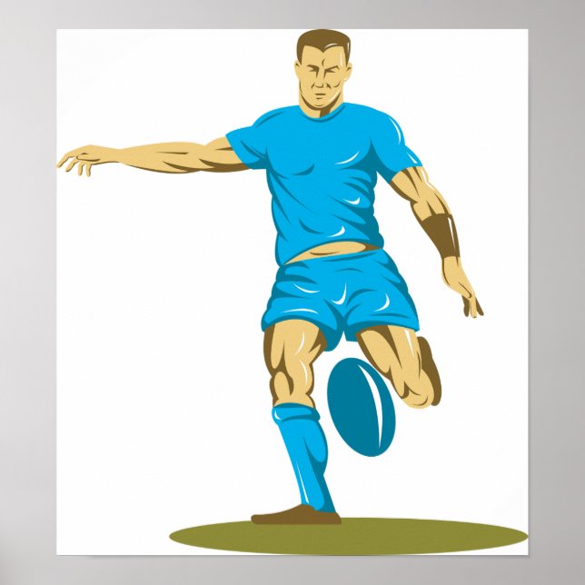 Poster Jogador de Rugby Kicking Ball Athletic Sports (Frente)