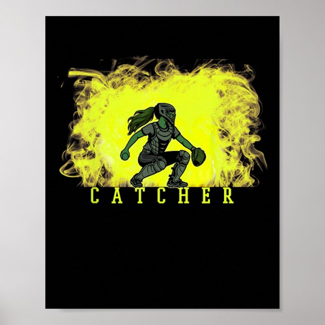 Poster Jogador de Softll Catcher Com Fundo de Fumaça Amar (Frente)