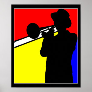 Poster Jogador de trombone da silhueta, arte mondrian do