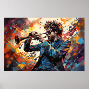 Poster Jogador de Trompete Pintura de Música Abstrato