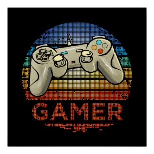 Pôster Jogador de Video Game Retro Gamer Meninos Meninas