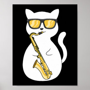 Poster Jogador saxofone Cat Lover Saxofonista Lua saxofôn