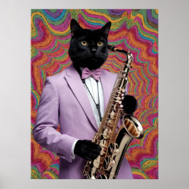 Poster Jogador Saxofone de Gato Negro