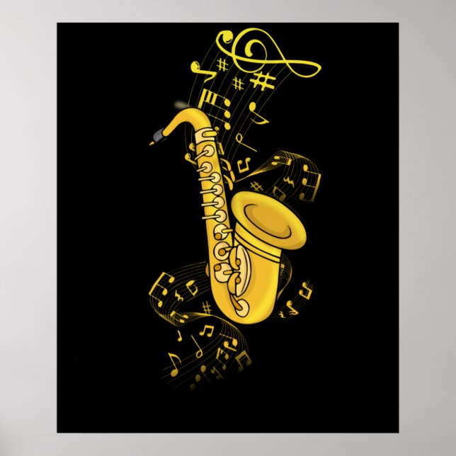 Poster Jogador saxofone Jazz Music Gift Men Grande Banda (Frente)