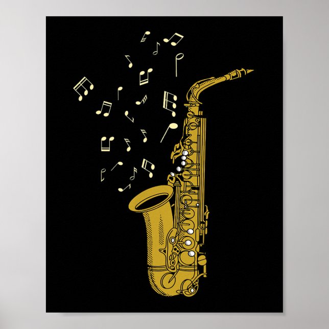 Poster Jogador saxofone Jazz Notas Musicais Saxo (Frente)