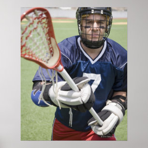Poster Jogador sério do lacrosse que guardara o crosse