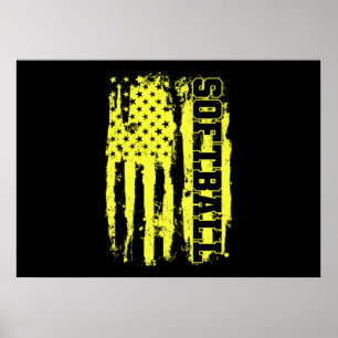 Poster Jogador Softball American Flag