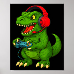 Poster Jogador T Rex Dinossauro Video Games Meninos Adole