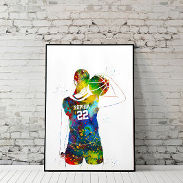 Poster Jogadora de Basquete Feminina em Aquarela