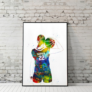 Poster Jogadora de Basquete Feminina em Aquarela