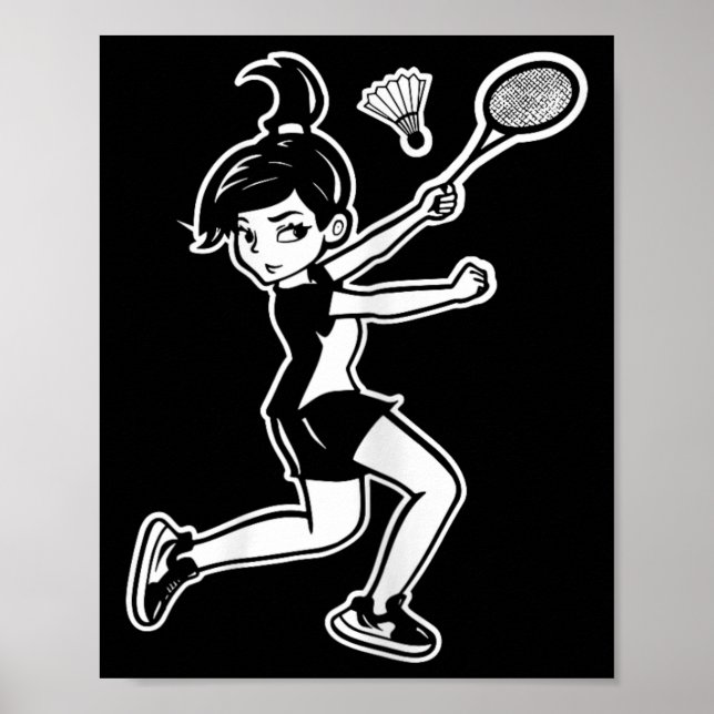 Poster Jogadora de Cartoon Badminton Mulher Shuttle (Frente)