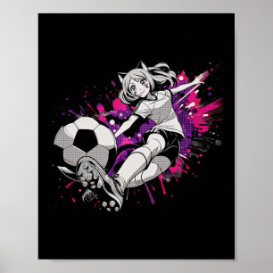Poster Jogadora de Futebol Catgirl no Campo Divertido Kem