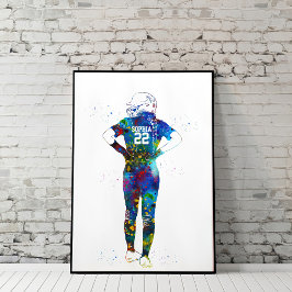 Poster Jogadora de Softbol Feminino em Aquarela