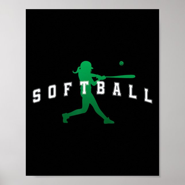 Poster Jogadora do Time Verde de Softbol Texto da Varsity (Frente)
