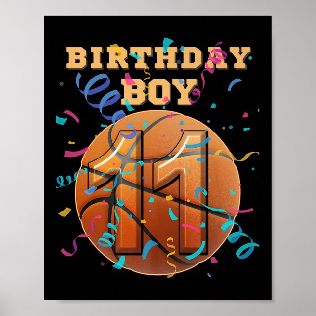 Poster Jogadores De Basquete De 11 Birthday Boy De 11 Ano (Frente)