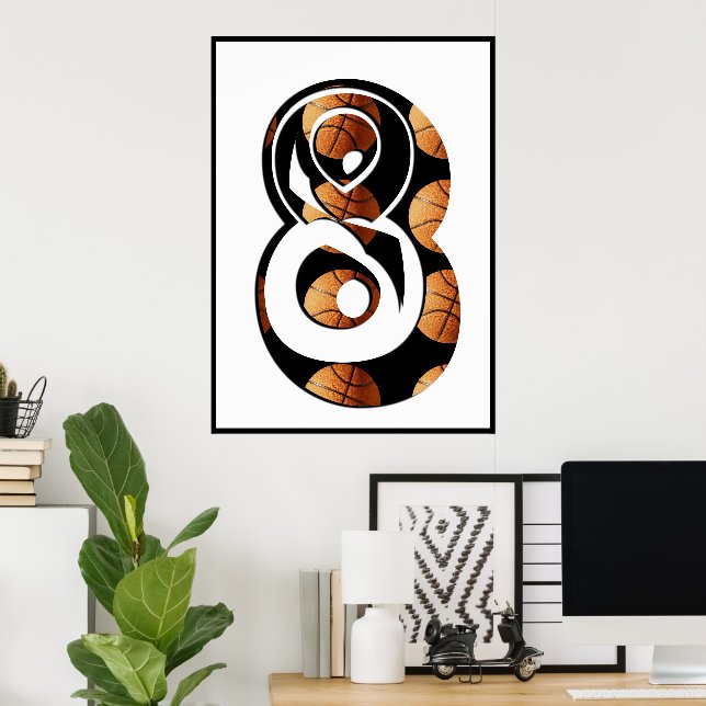 Poster Jogadores De Basquete Número Oito Com Bolas De Bas (Escritório em casa)