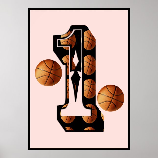 Poster Jogadores De Basquete Número Um Com Bolas De Basqu (Frente)