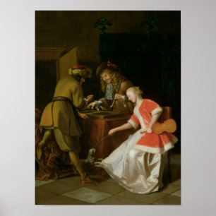 Poster Jogadores Tric-track com uma dama e seu cão