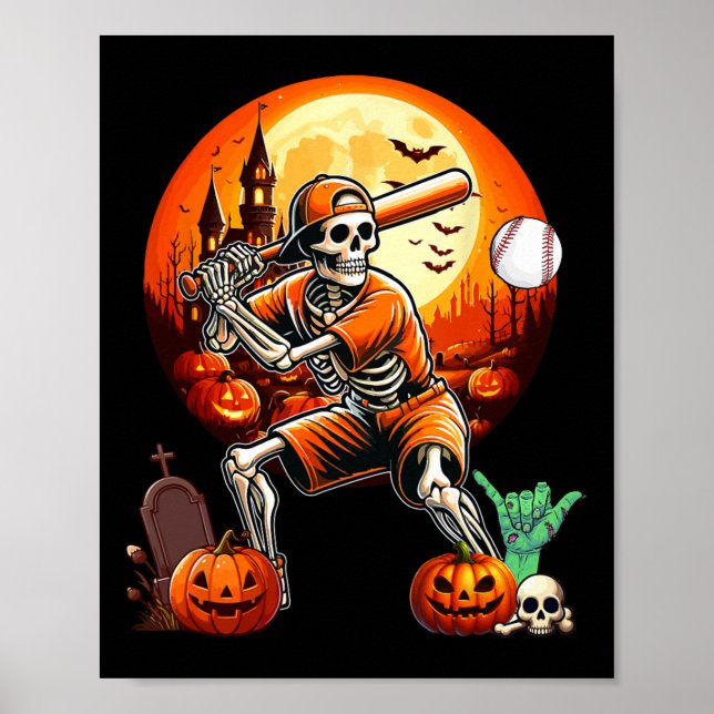 Poster Jogando Baseball Jogador de Halloween Trainer Amor (Frente)