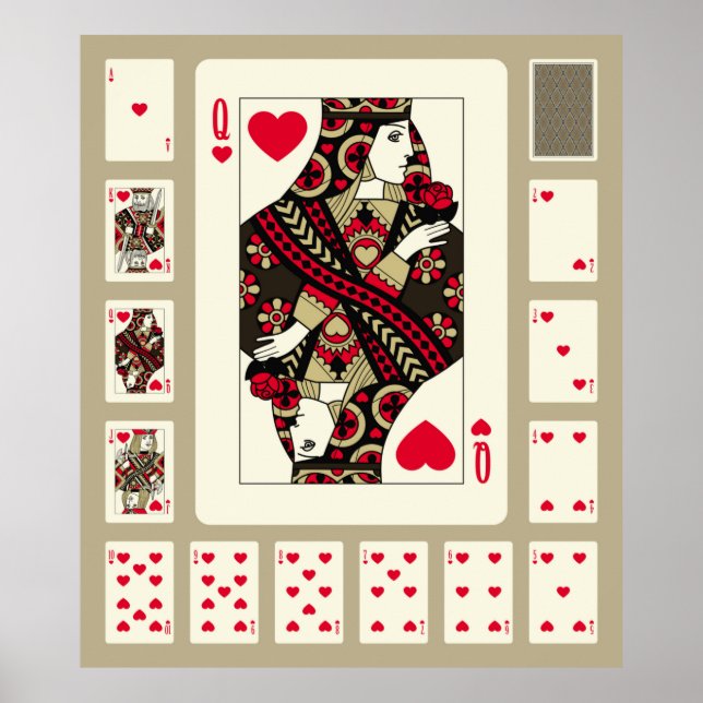 Poster Jogando cartas de "Hearts" no estilo antigo. Ori (Frente)