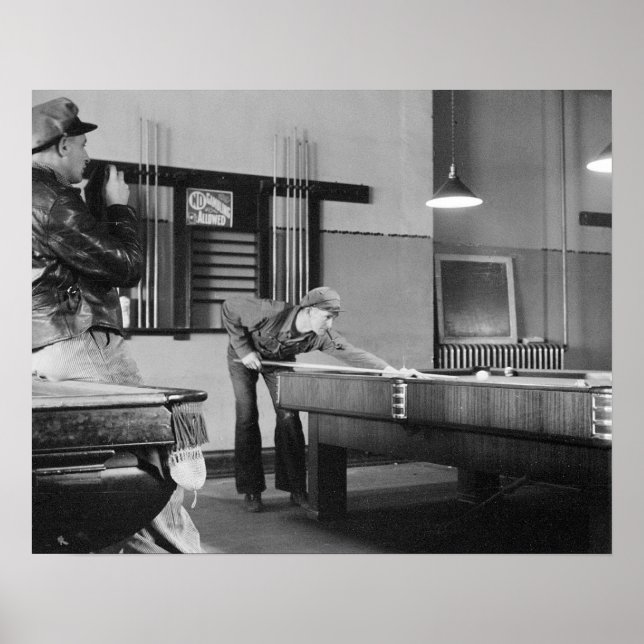 Pôster Jogando Sinuca, 1940. Foto Antiga (Frente)