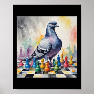 Poster Jogando Xadrez Com Um Adesivo De Pombo