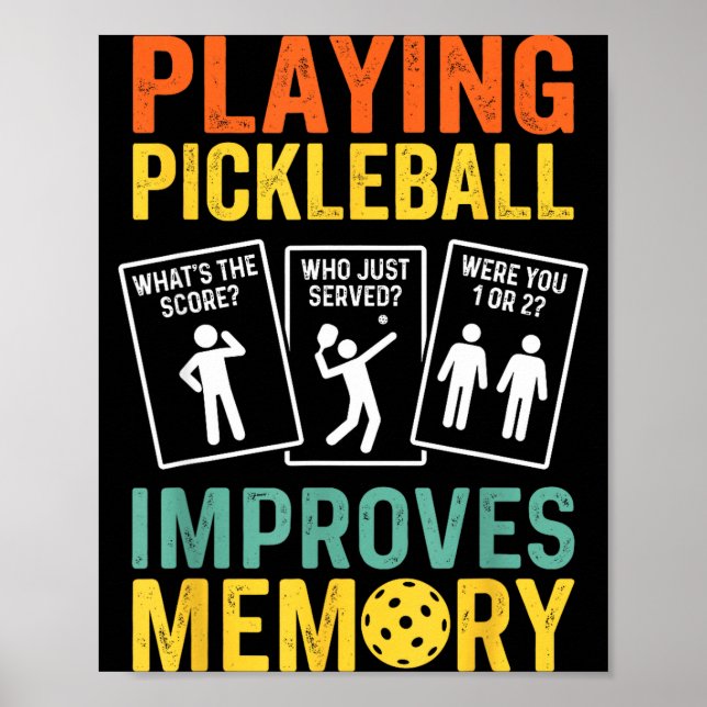 Poster Jogar pickleball melhora a memória divertido vinta (Frente)